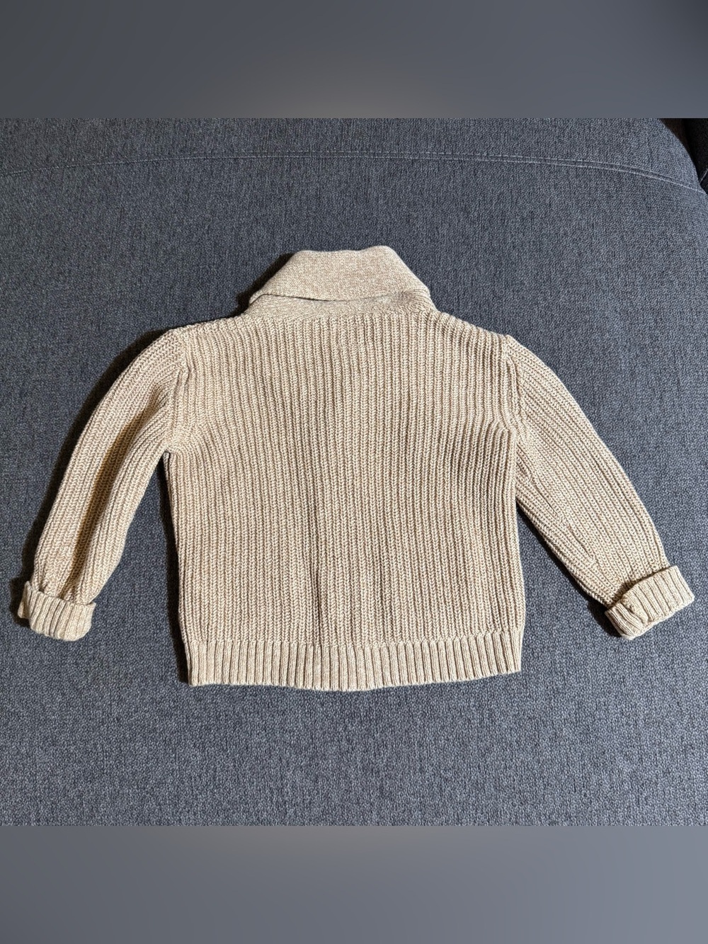 B’gosh Baby Boy Knit Shawl Collar Cardigan Jacket Tan Minimalist Classic 24M - Picture 2 of 6